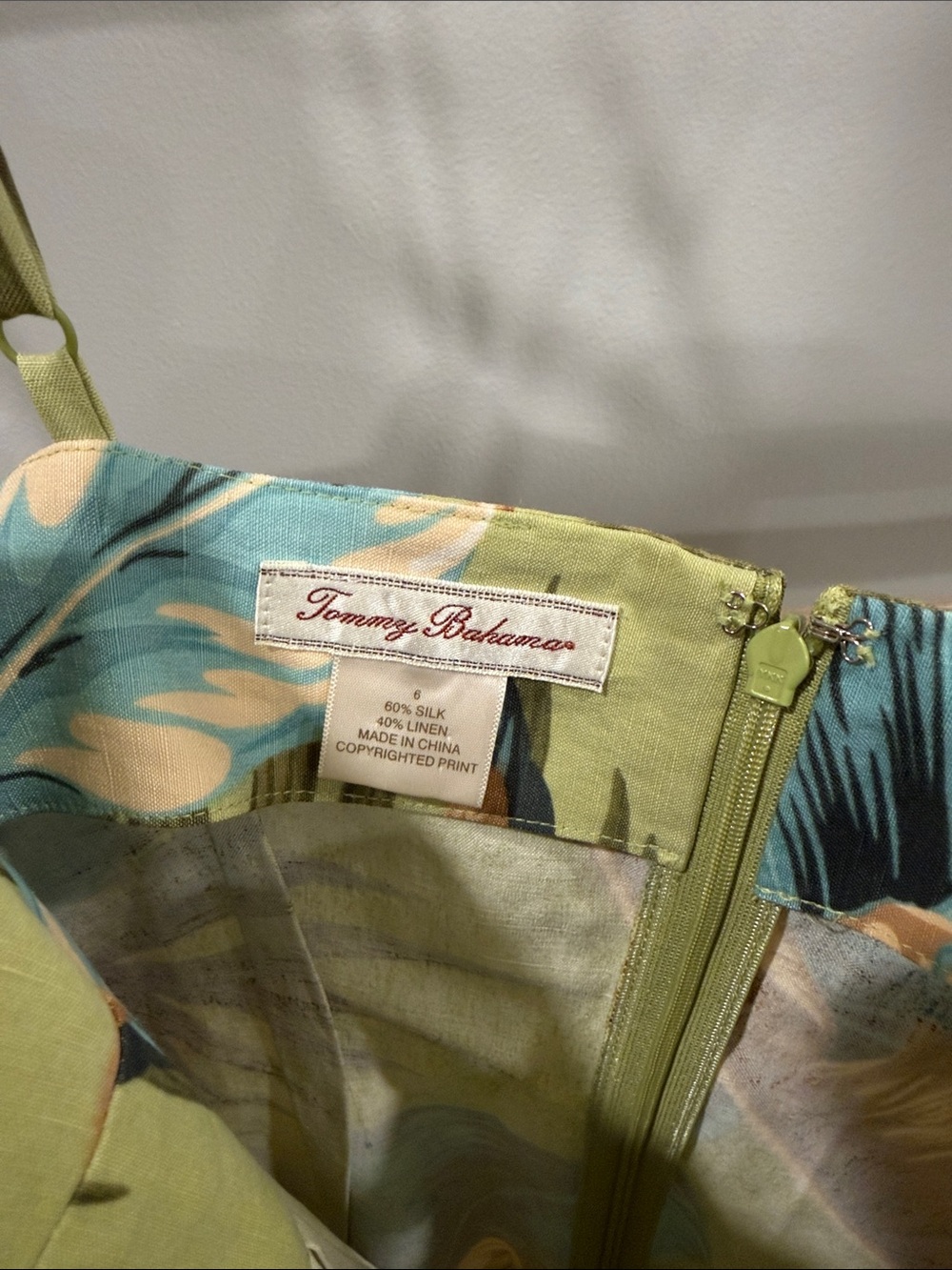 Tommy Bahama Tropical Leaf Print Spaghetti Strap Dress Green, Teal & Brown, Sz 6 - Picture 2 of 3